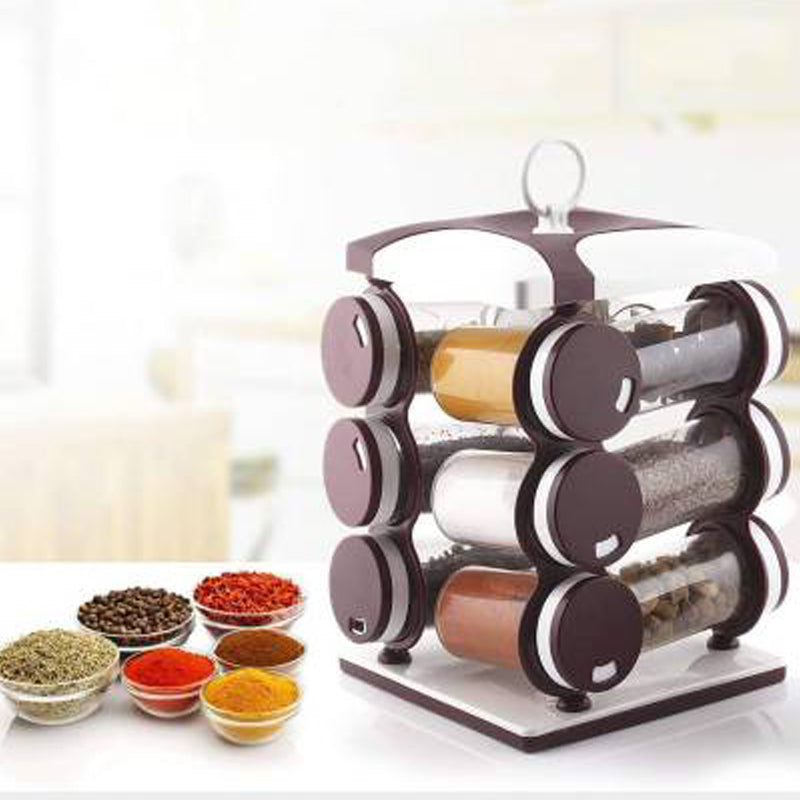 Plastic spice jar set with 12 jars in a brown box Plastic spice jar set with 12 jars in a brown box